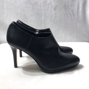 LK Bennett Elle Black Leather Gold Zipper Booties-NWOB